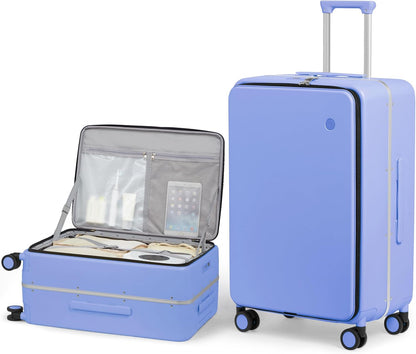 17x14x9 Carry On Luggage Underseat PC Hard Shell Suitcase Top Opening Aluminum Frame Travel Suitcases with Wheels, Smoke White