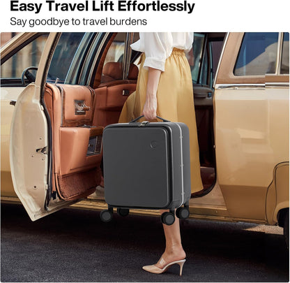 17x14x9 Carry On Luggage Underseat PC Hard Shell Suitcase Top Opening Aluminum Frame Travel Suitcases with Wheels, Smoke White