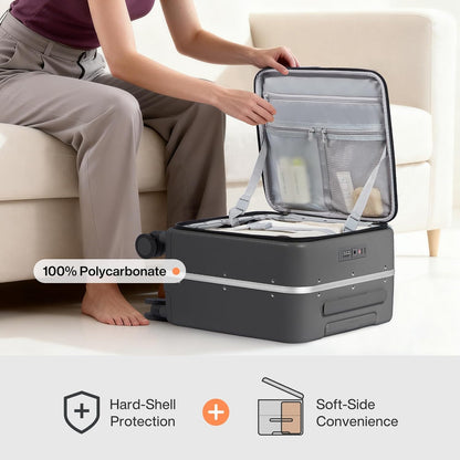 17x14x9 Carry On Luggage Underseat PC Hard Shell Suitcase Top Opening Aluminum Frame Travel Suitcases with Wheels, Smoke White