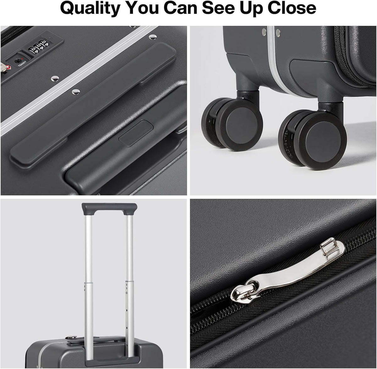17x14x9 Carry On Luggage Underseat PC Hard Shell Suitcase Top Opening Aluminum Frame Travel Suitcases with Wheels, Smoke White