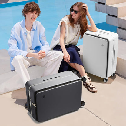 17x14x9 Carry On Luggage Underseat PC Hard Shell Suitcase Top Opening Aluminum Frame Travel Suitcases with Wheels, Smoke White