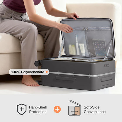 17x14x9 Carry On Luggage Underseat PC Hard Shell Suitcase Top Opening Aluminum Frame Travel Suitcases with Wheels, Smoke White