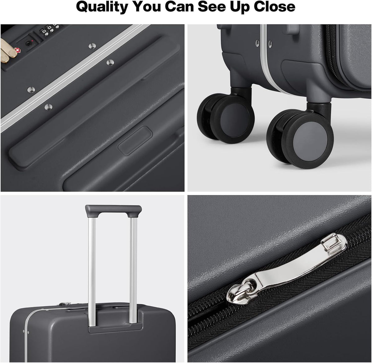 17x14x9 Carry On Luggage Underseat PC Hard Shell Suitcase Top Opening Aluminum Frame Travel Suitcases with Wheels, Smoke White