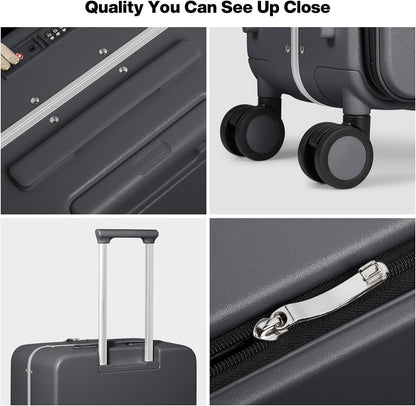 17x14x9 Carry On Luggage Underseat PC Hard Shell Suitcase Top Opening Aluminum Frame Travel Suitcases with Wheels, Smoke White