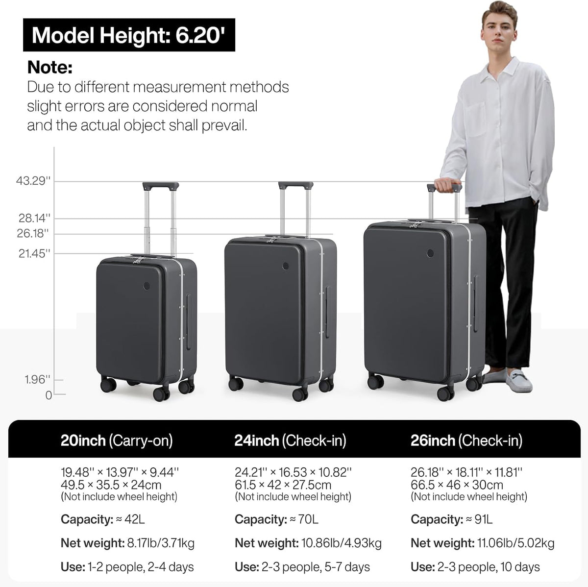17x14x9 Carry On Luggage Underseat PC Hard Shell Suitcase Top Opening Aluminum Frame Travel Suitcases with Wheels, Smoke White