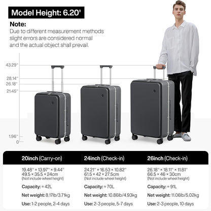 17x14x9 Carry On Luggage Underseat PC Hard Shell Suitcase Top Opening Aluminum Frame Travel Suitcases with Wheels, Smoke White