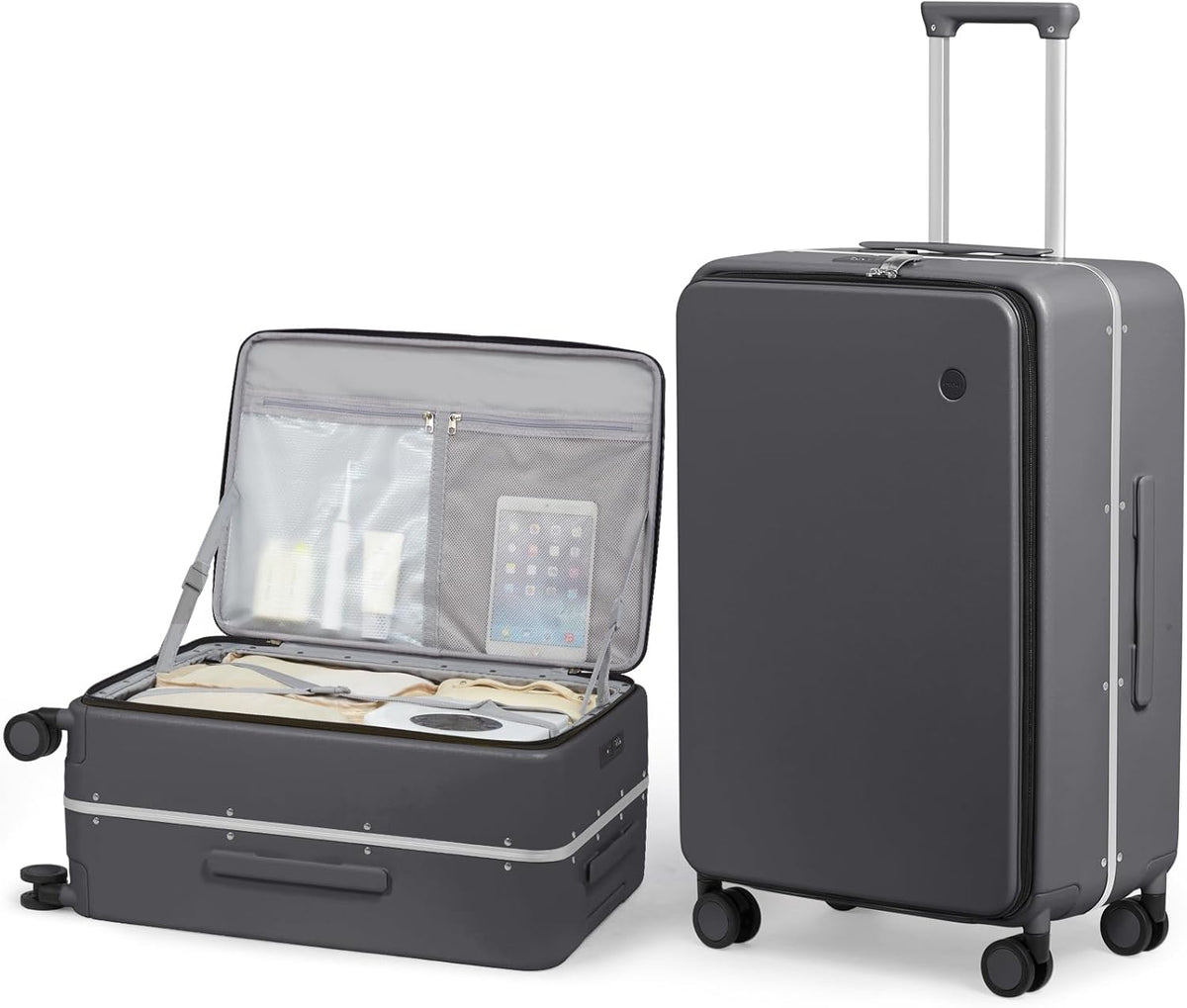 17x14x9 Carry On Luggage Underseat PC Hard Shell Suitcase Top Opening Aluminum Frame Travel Suitcases with Wheels, Smoke White