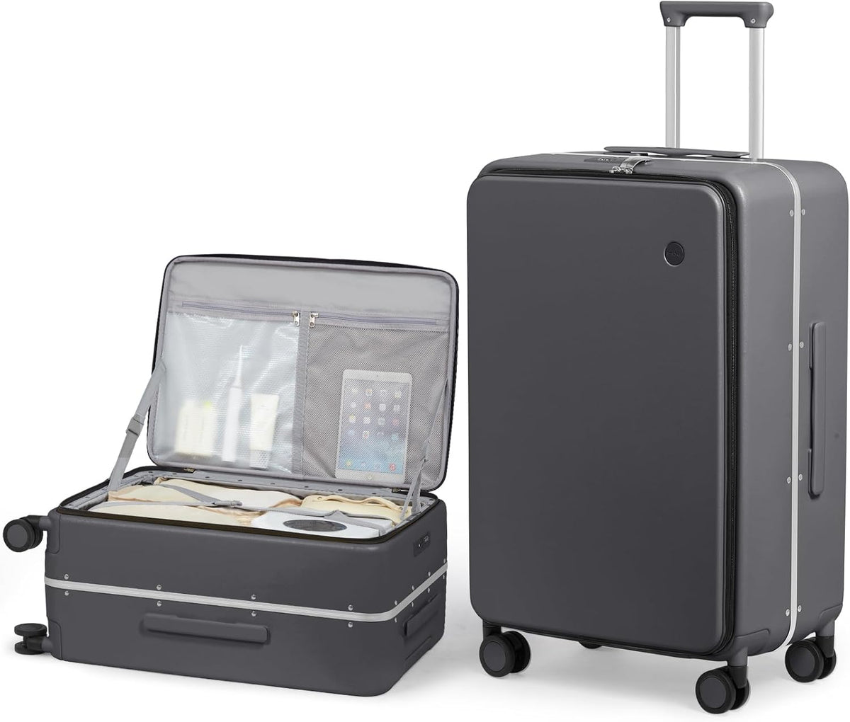 17x14x9 Carry On Luggage Underseat PC Hard Shell Suitcase Top Opening Aluminum Frame Travel Suitcases with Wheels, Smoke White