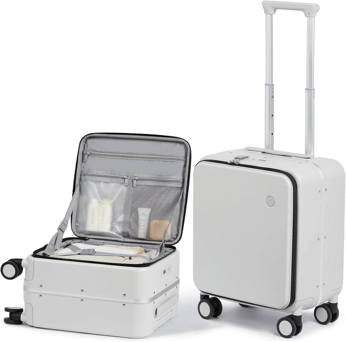 17x14x9 Carry On Luggage Underseat PC Hard Shell Suitcase Top Opening Aluminum Frame Travel Suitcases with Wheels, Smoke White