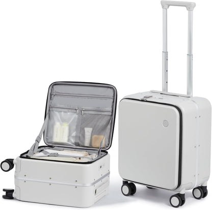 17x14x9 Carry On Luggage Underseat PC Hard Shell Suitcase Top Opening Aluminum Frame Travel Suitcases with Wheels, Smoke White