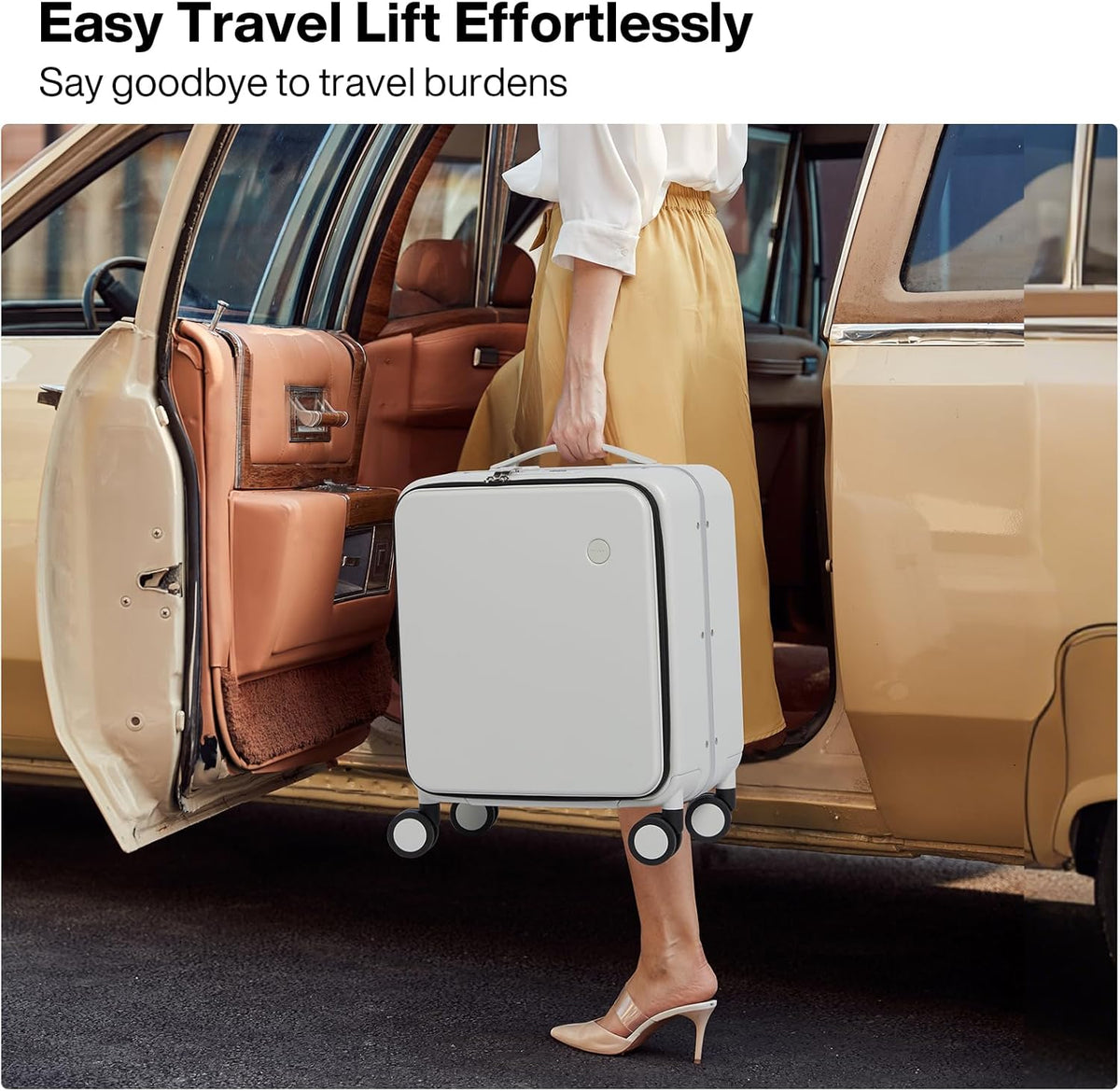 17x14x9 Carry On Luggage Underseat PC Hard Shell Suitcase Top Opening Aluminum Frame Travel Suitcases with Wheels, Smoke White