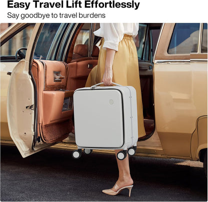 17x14x9 Carry On Luggage Underseat PC Hard Shell Suitcase Top Opening Aluminum Frame Travel Suitcases with Wheels, Smoke White