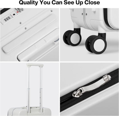 17x14x9 Carry On Luggage Underseat PC Hard Shell Suitcase Top Opening Aluminum Frame Travel Suitcases with Wheels, Smoke White