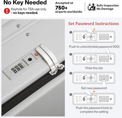17x14x9 Carry On Luggage Underseat PC Hard Shell Suitcase Top Opening Aluminum Frame Travel Suitcases with Wheels, Smoke White
