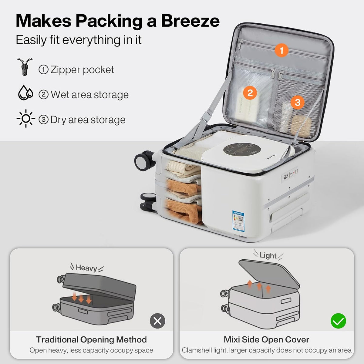 17x14x9 Carry On Luggage Underseat PC Hard Shell Suitcase Top Opening Aluminum Frame Travel Suitcases with Wheels, Smoke White