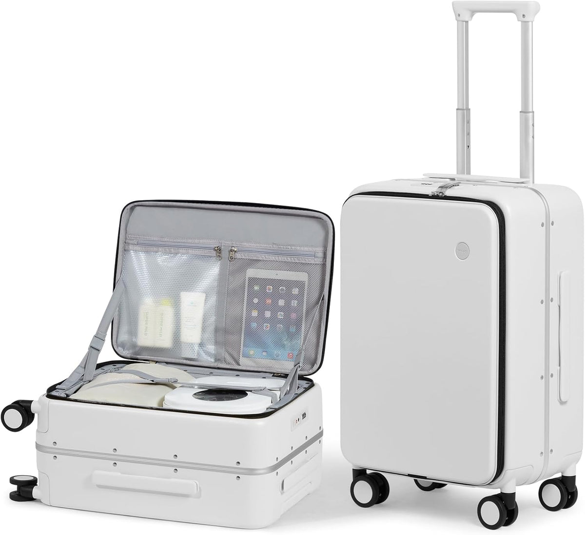 17x14x9 Carry On Luggage Underseat PC Hard Shell Suitcase Top Opening Aluminum Frame Travel Suitcases with Wheels, Smoke White