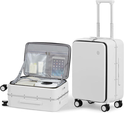 17x14x9 Carry On Luggage Underseat PC Hard Shell Suitcase Top Opening Aluminum Frame Travel Suitcases with Wheels, Smoke White
