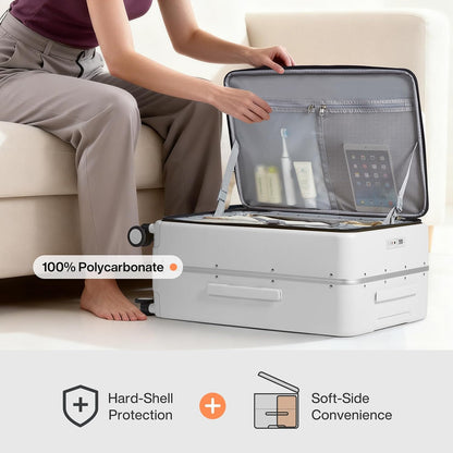 17x14x9 Carry On Luggage Underseat PC Hard Shell Suitcase Top Opening Aluminum Frame Travel Suitcases with Wheels, Smoke White