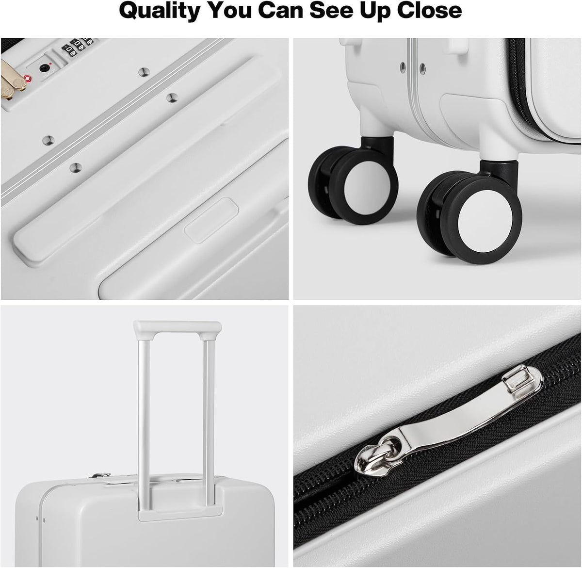 17x14x9 Carry On Luggage Underseat PC Hard Shell Suitcase Top Opening Aluminum Frame Travel Suitcases with Wheels, Smoke White