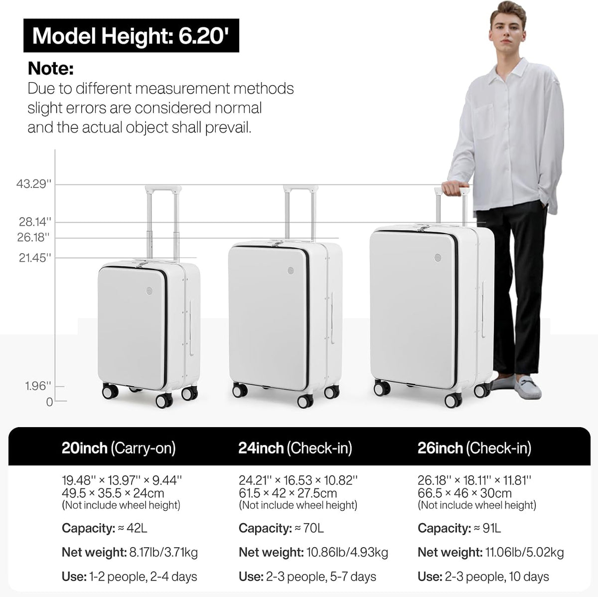17x14x9 Carry On Luggage Underseat PC Hard Shell Suitcase Top Opening Aluminum Frame Travel Suitcases with Wheels, Smoke White