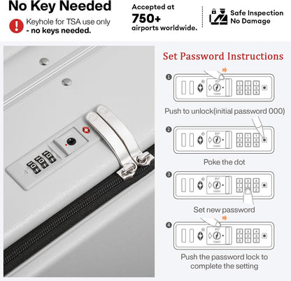 17x14x9 Carry On Luggage Underseat PC Hard Shell Suitcase Top Opening Aluminum Frame Travel Suitcases with Wheels, Smoke White