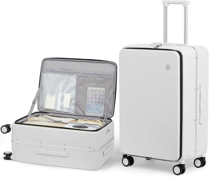 17x14x9 Carry On Luggage Underseat PC Hard Shell Suitcase Top Opening Aluminum Frame Travel Suitcases with Wheels, Smoke White