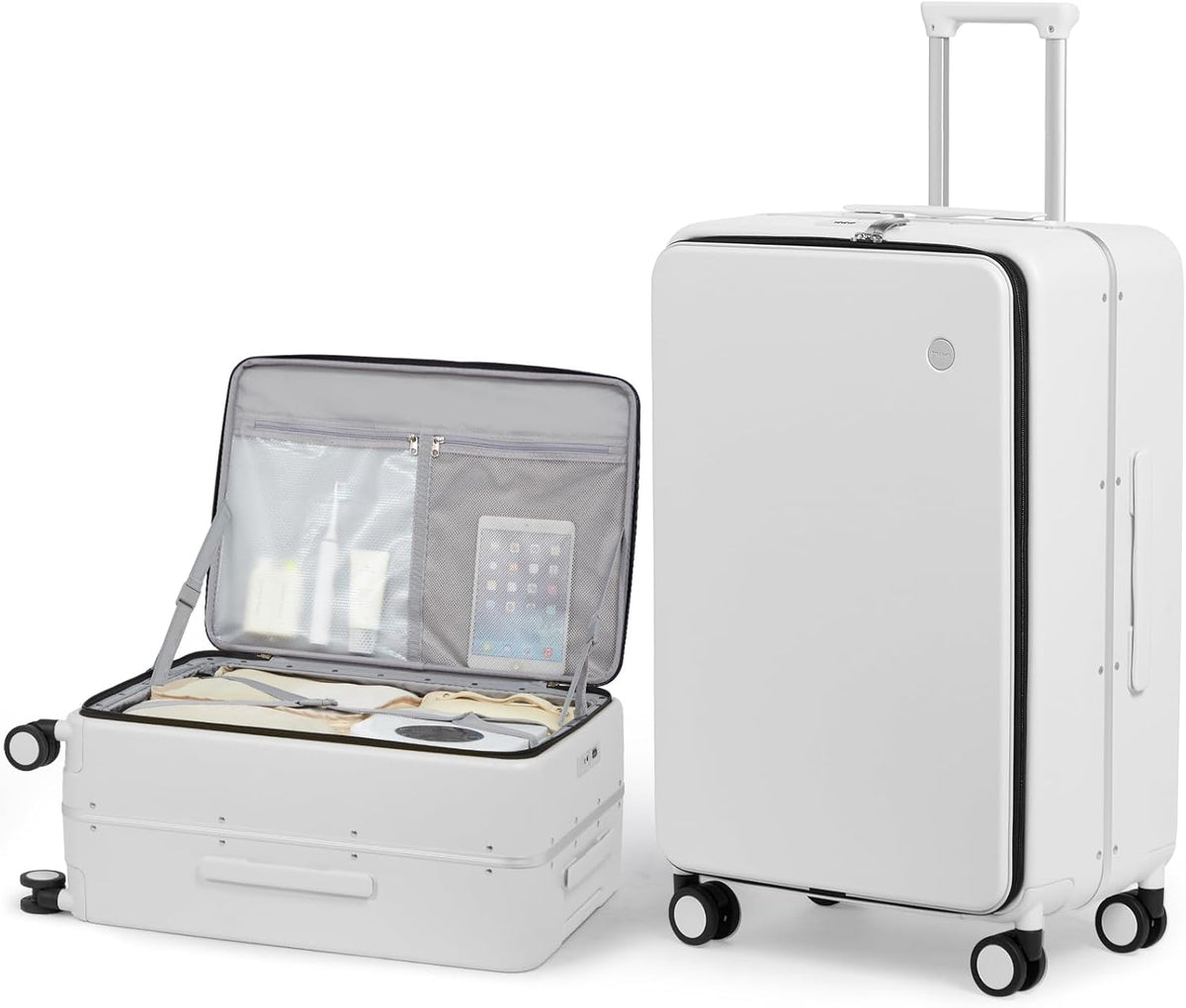 17x14x9 Carry On Luggage Underseat PC Hard Shell Suitcase Top Opening Aluminum Frame Travel Suitcases with Wheels, Smoke White