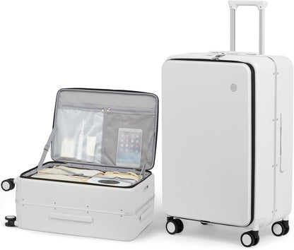 17x14x9 Carry On Luggage Underseat PC Hard Shell Suitcase Top Opening Aluminum Frame Travel Suitcases with Wheels, Smoke White