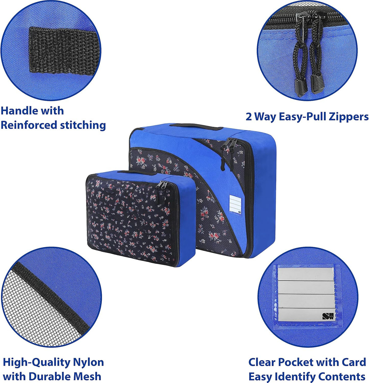 8-Set Packing Cubes for Travel, Luggage Organizer with Laundry Bag, Shoe Bag & Clear Pocket Label, Blue