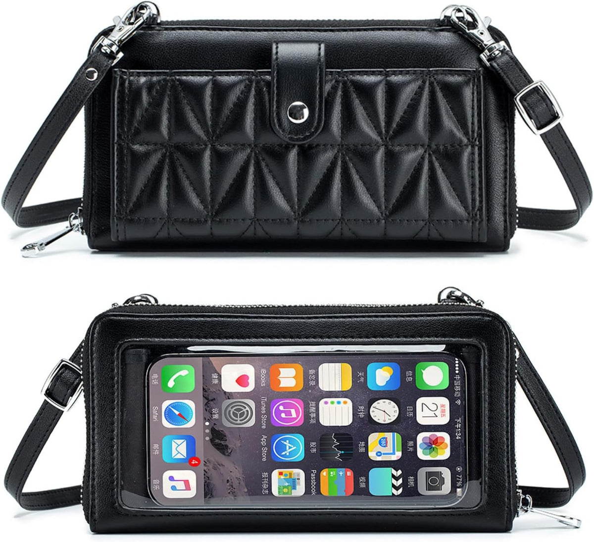 Phone Purse Crossbody Bags for Women Small Travel Wallet Touch Screen (Black)