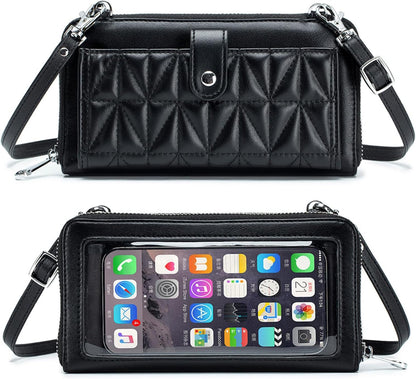 Phone Purse Crossbody Bags for Women Small Travel Wallet Touch Screen (Black)