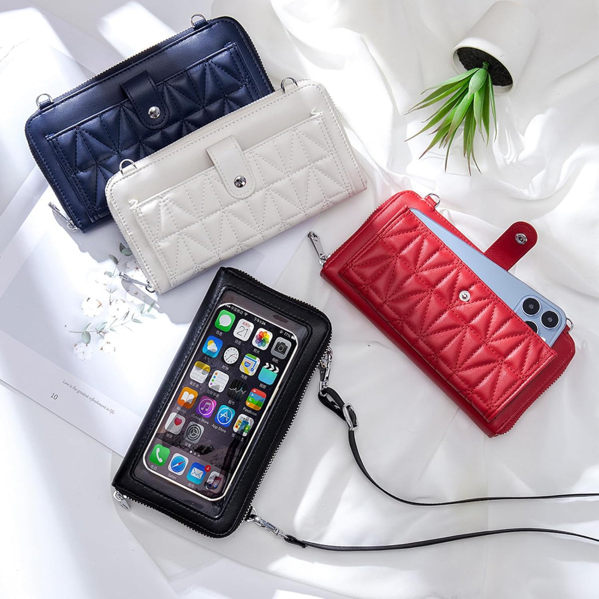 Phone Purse Crossbody Bags for Women Small Travel Wallet Touch Screen (Black)