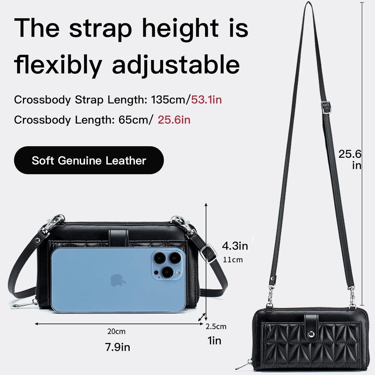 Phone Purse Crossbody Bags for Women Small Travel Wallet Touch Screen (Black)
