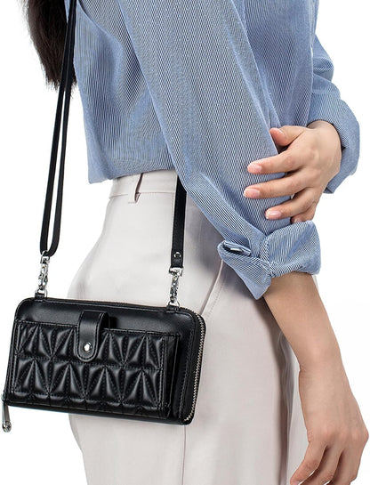 Phone Purse Crossbody Bags for Women Small Travel Wallet Touch Screen (Black)