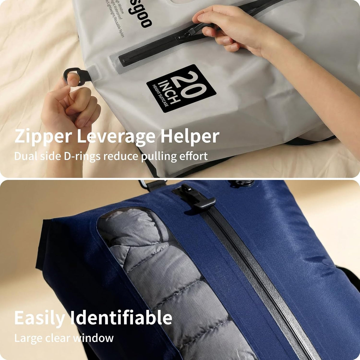 Vacuum Seal Bags for Travel with Pump, Navy/Light Grey, 20+20 | Reusable Nylon, Compression Packing Cubes, Space Saving for Carry-On Suitcase & Backpack, Odor & Waterproof, 2 Pcs