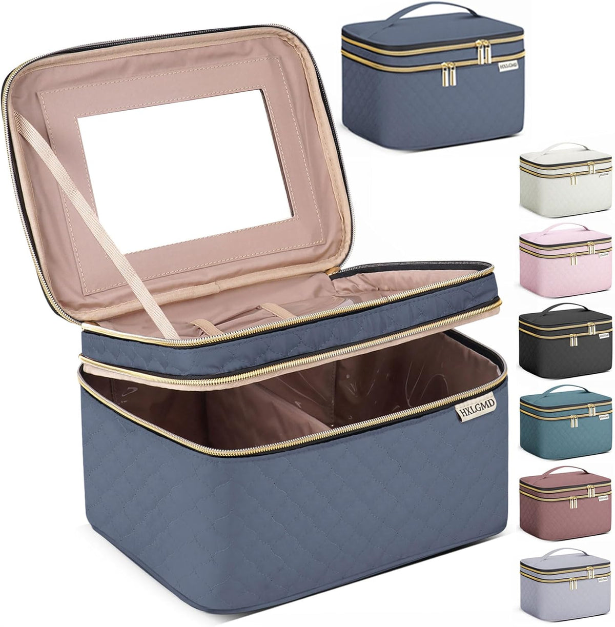 Double Layer Travel Makeup Bag Women, Cosmetic Organizer Case, Travel Essentials Accessories with Shoulder Strap for Bottles, Brushes, Conditioner, Skin Care Products, Pink