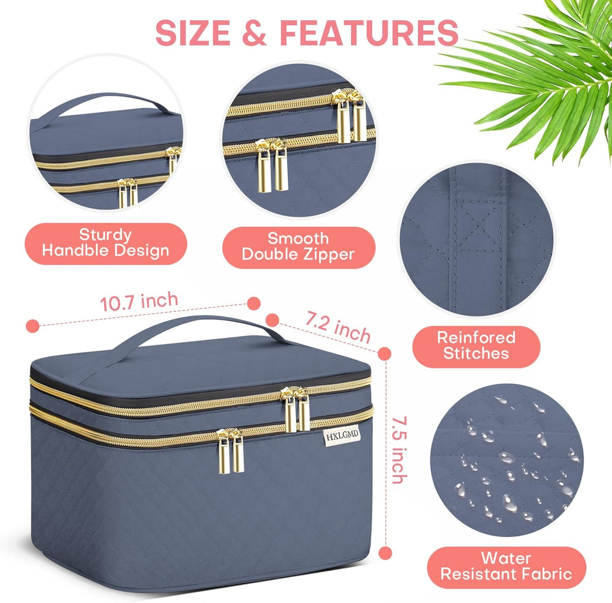 Double Layer Travel Makeup Bag Women, Cosmetic Organizer Case, Travel Essentials Accessories with Shoulder Strap for Bottles, Brushes, Conditioner, Skin Care Products, Pink