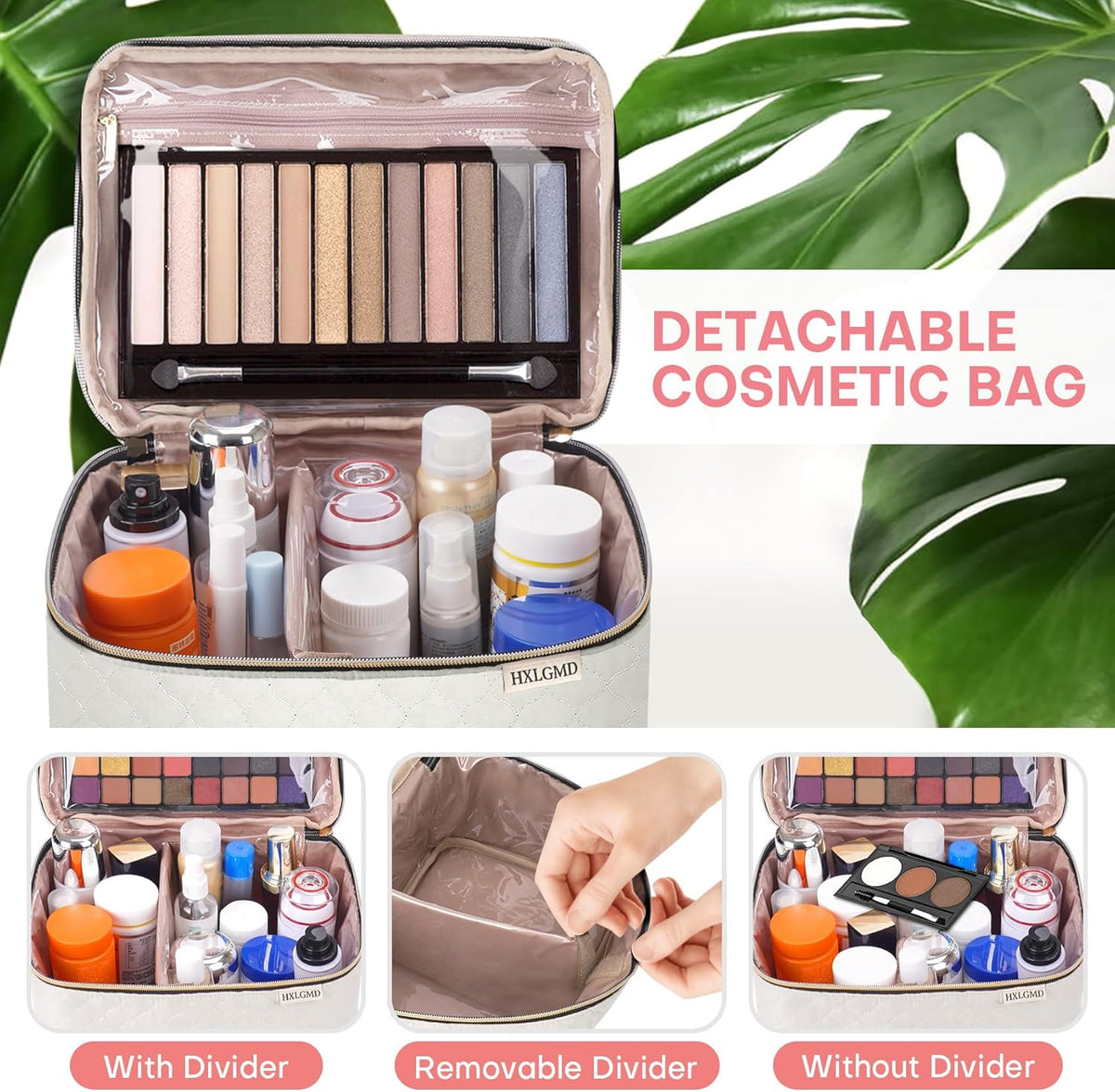 Double Layer Travel Makeup Bag Women, Cosmetic Organizer Case, Travel Essentials Accessories with Shoulder Strap for Bottles, Brushes, Conditioner, Skin Care Products, Pink