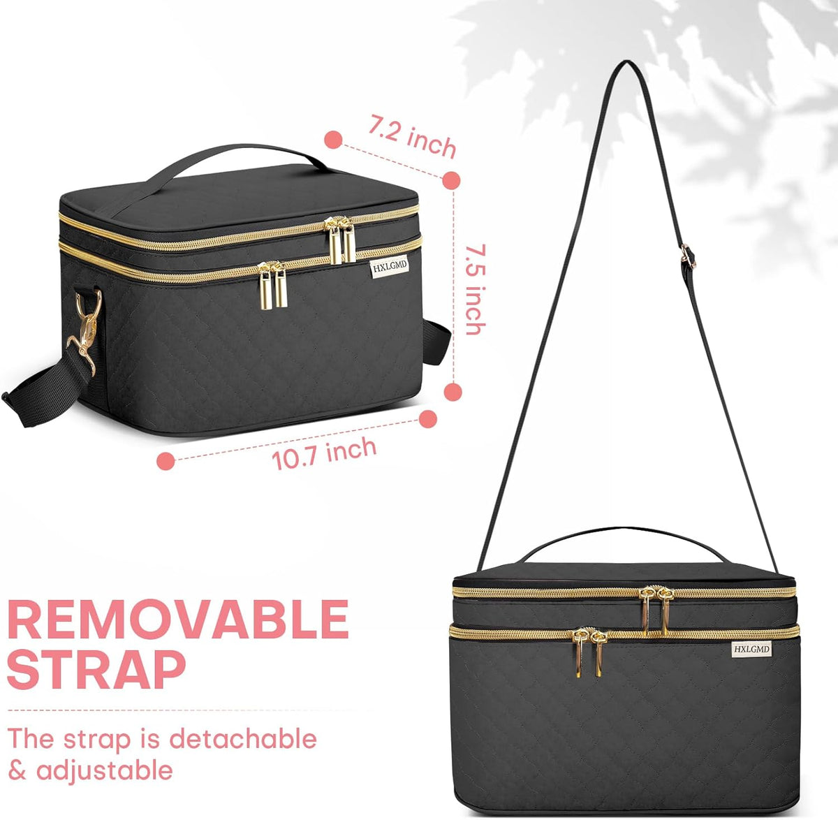 Double Layer Travel Makeup Bag Women, Cosmetic Organizer Case, Travel Essentials Accessories with Shoulder Strap for Bottles, Brushes, Conditioner, Skin Care Products, Pink