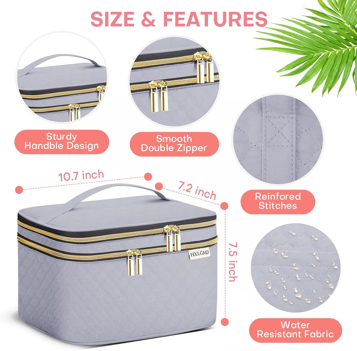 Double Layer Travel Makeup Bag Women, Cosmetic Organizer Case, Travel Essentials Accessories with Shoulder Strap for Bottles, Brushes, Conditioner, Skin Care Products, Pink