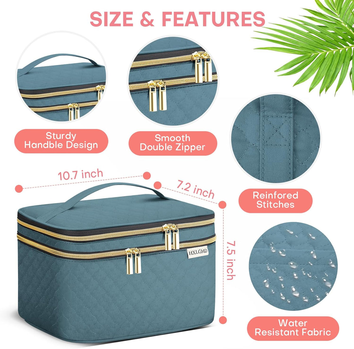 Double Layer Travel Makeup Bag Women, Cosmetic Organizer Case, Travel Essentials Accessories with Shoulder Strap for Bottles, Brushes, Conditioner, Skin Care Products, Pink