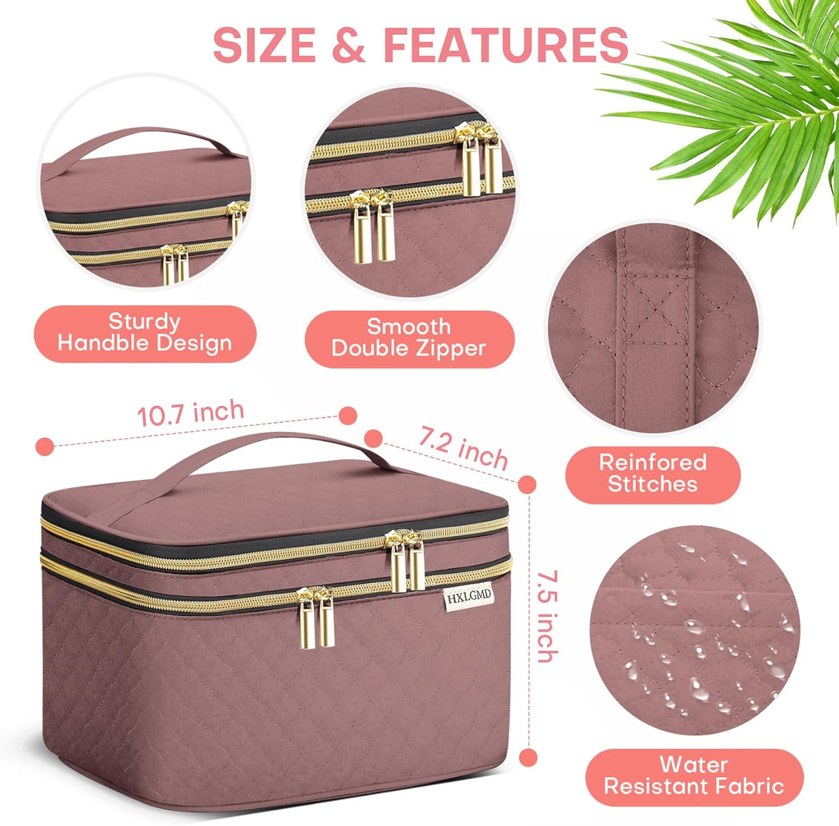 Double Layer Travel Makeup Bag Women, Cosmetic Organizer Case, Travel Essentials Accessories with Shoulder Strap for Bottles, Brushes, Conditioner, Skin Care Products, Pink