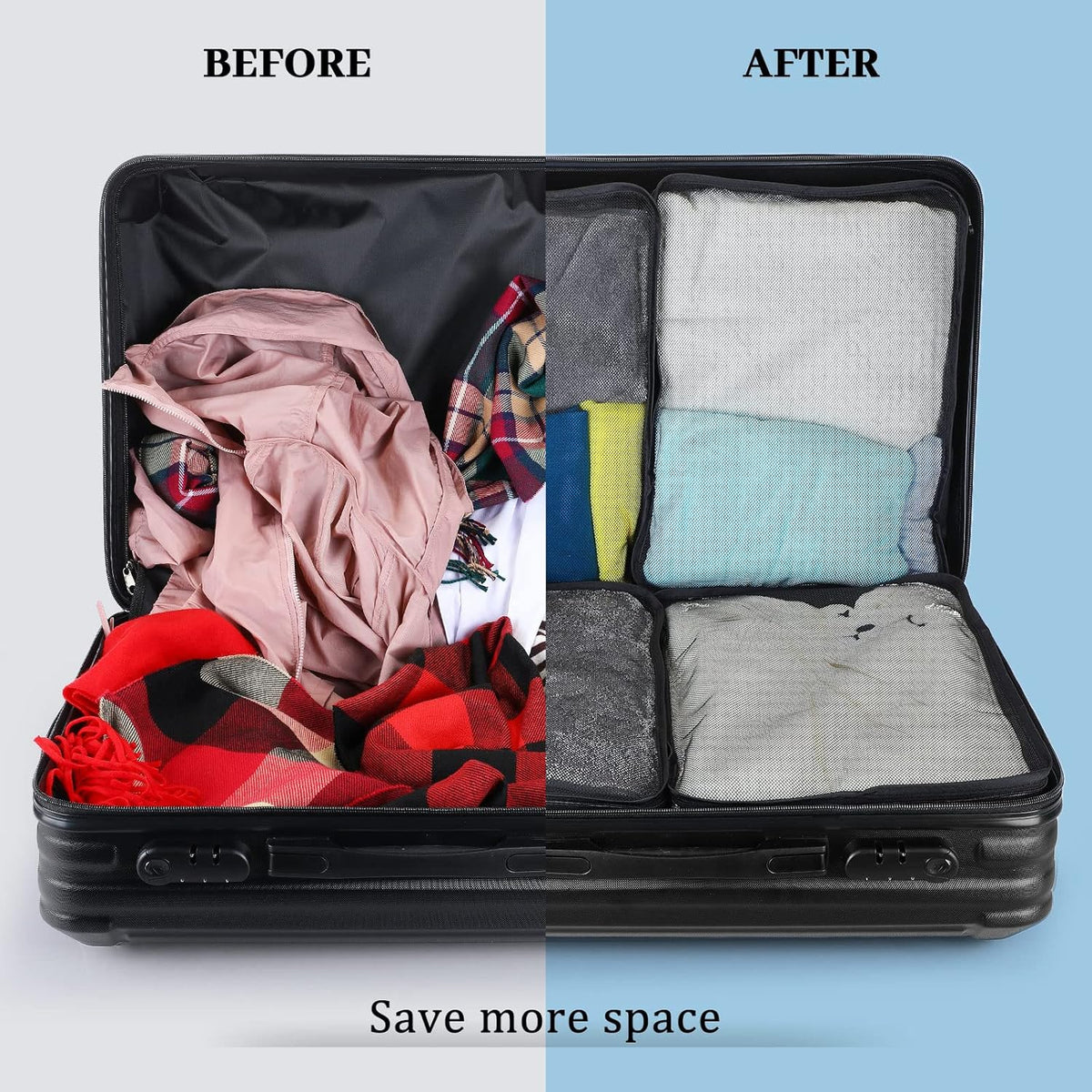 12 Pcs Large Packing Cubes Luggage Organizers for Suitcase Mesh Travel Organizer Bags Travel Packing Organizers for Traveling Camping Hiking