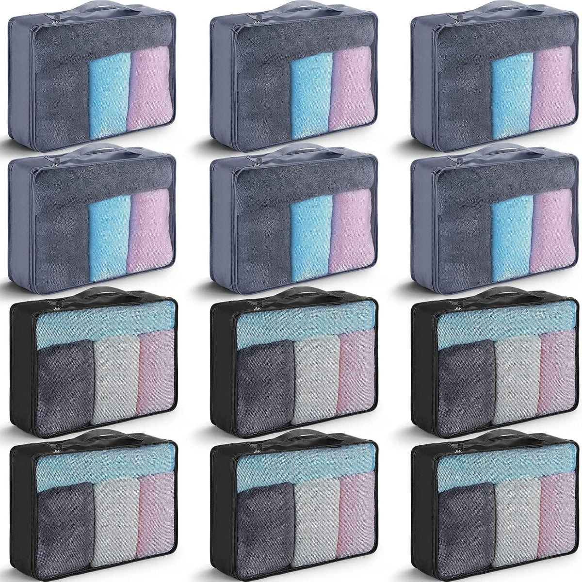 12 Pcs Large Packing Cubes Luggage Organizers for Suitcase Mesh Travel Organizer Bags Travel Packing Organizers for Traveling Camping Hiking