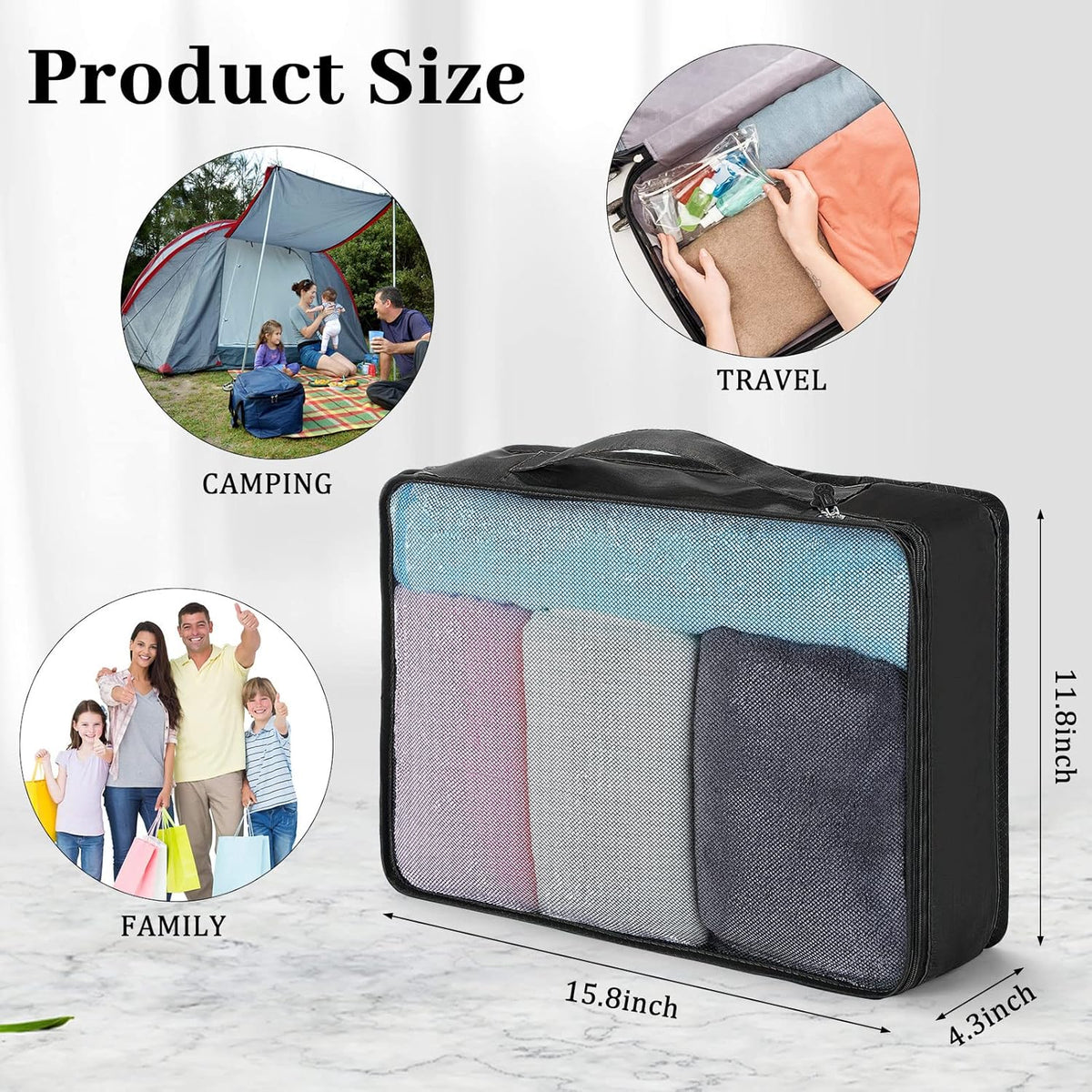 12 Pcs Large Packing Cubes Luggage Organizers for Suitcase Mesh Travel Organizer Bags Travel Packing Organizers for Traveling Camping Hiking