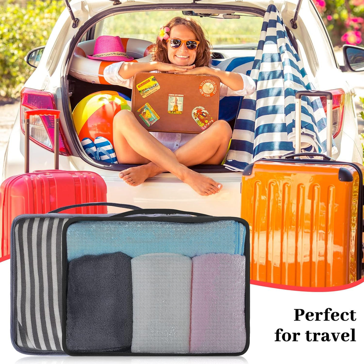 12 Pcs Large Packing Cubes Luggage Organizers for Suitcase Mesh Travel Organizer Bags Travel Packing Organizers for Traveling Camping Hiking