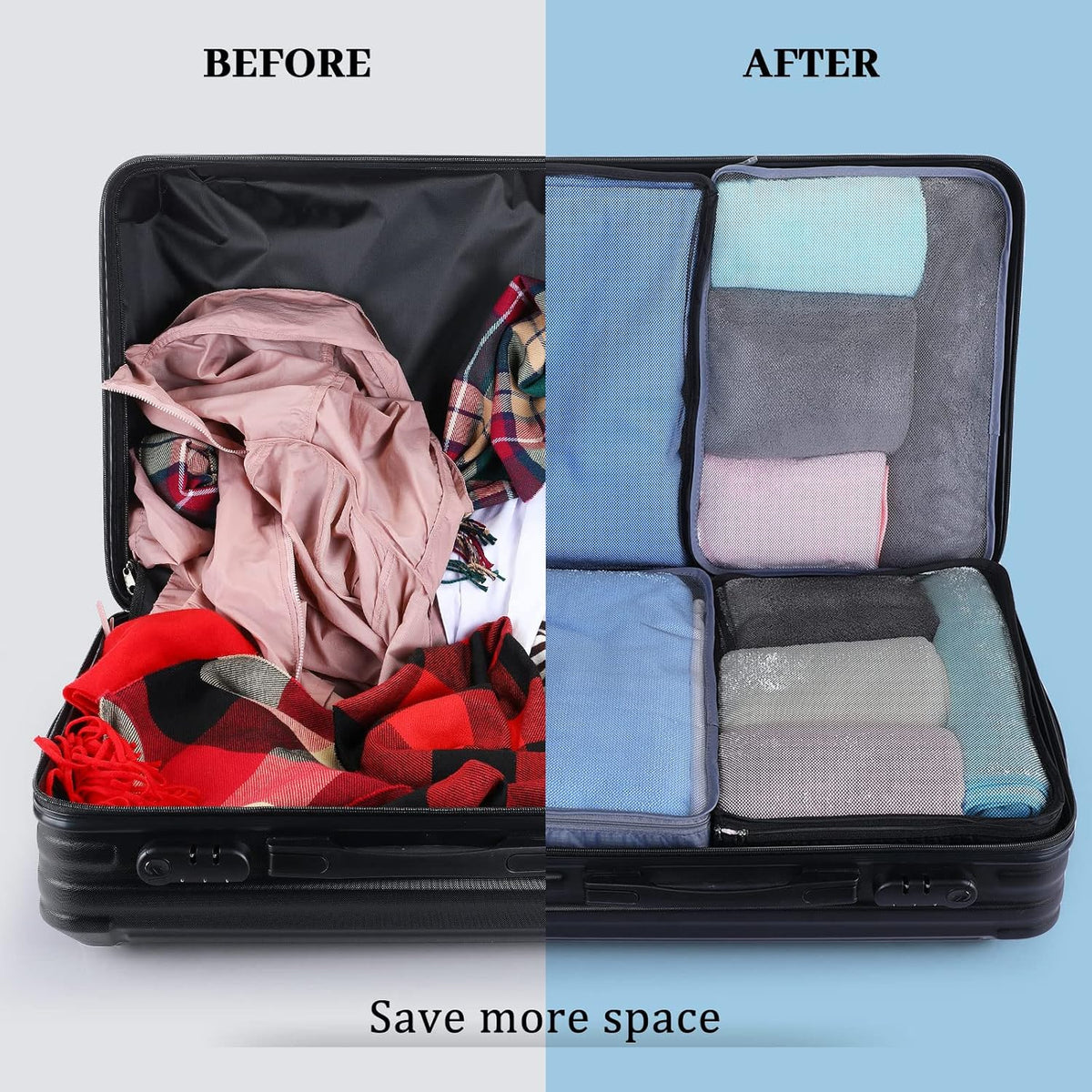 12 Pcs Large Packing Cubes Luggage Organizers for Suitcase Mesh Travel Organizer Bags Travel Packing Organizers for Traveling Camping Hiking