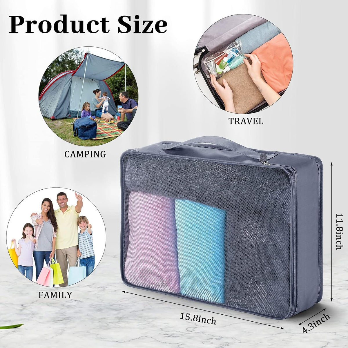 12 Pcs Large Packing Cubes Luggage Organizers for Suitcase Mesh Travel Organizer Bags Travel Packing Organizers for Traveling Camping Hiking