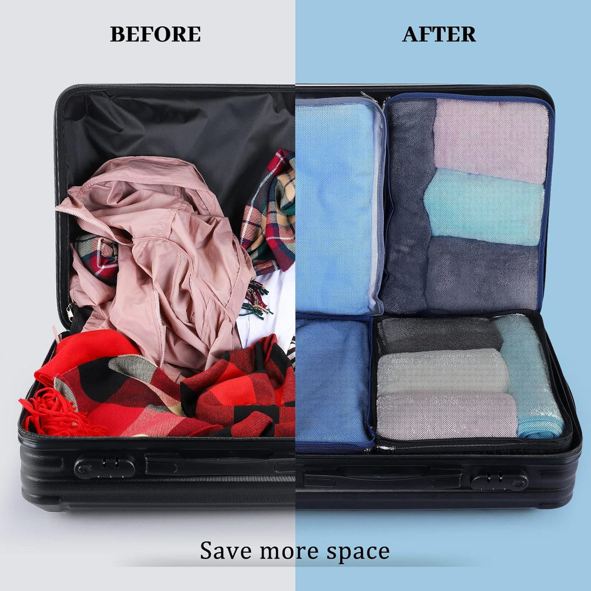 12 Pcs Large Packing Cubes Luggage Organizers for Suitcase Mesh Travel Organizer Bags Travel Packing Organizers for Traveling Camping Hiking