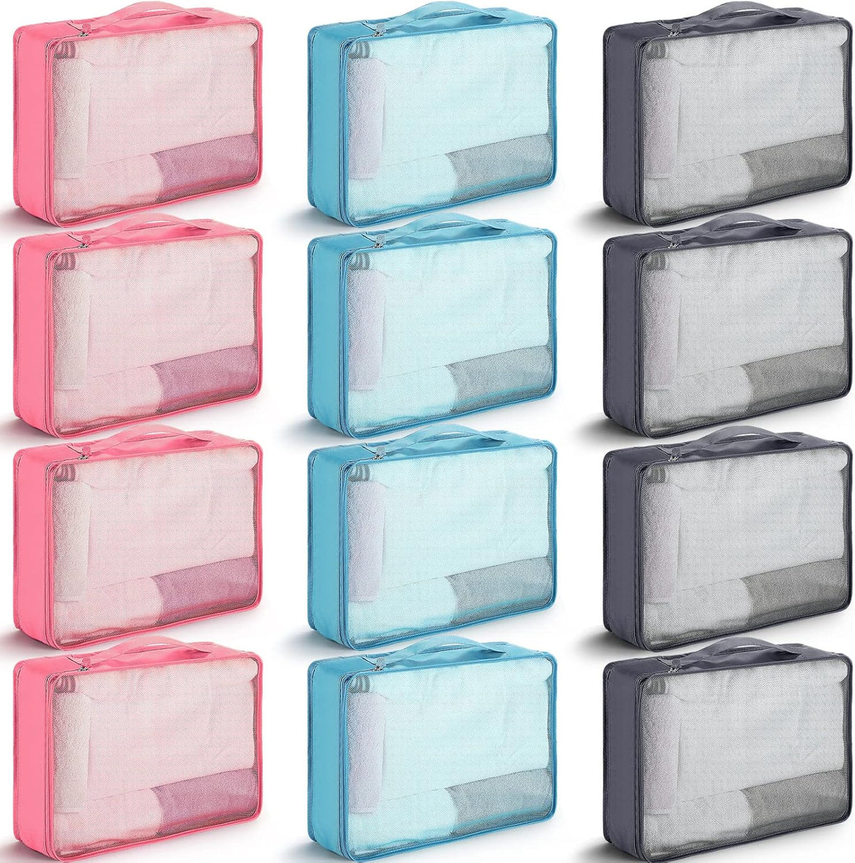 12 Pcs Large Packing Cubes Luggage Organizers for Suitcase Mesh Travel Organizer Bags Travel Packing Organizers for Traveling Camping Hiking